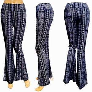 “NEW” 
Stretch Bell Bottom Pants, Wide Waist,
Motif pattern Yoga Pants